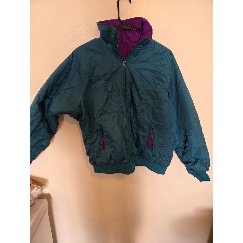 Vintage Columbia Sportswear Teal Purple Bomber Jacket Windbreaker Mens L XL